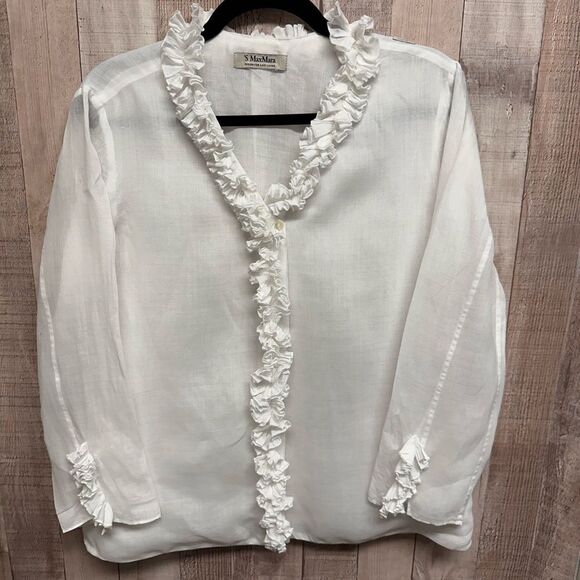 MaxMara Gabry ruffles button up shirt. Ramie material - Picture 3 of 16
